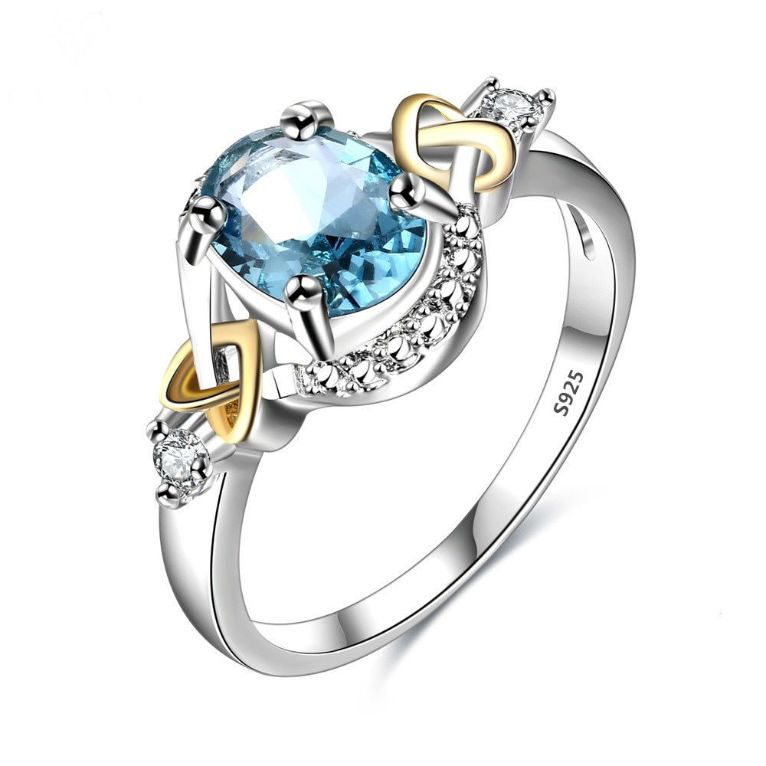 Sterling Silver Oval Sky Blue Zirconia Stone Ring - Fornasis